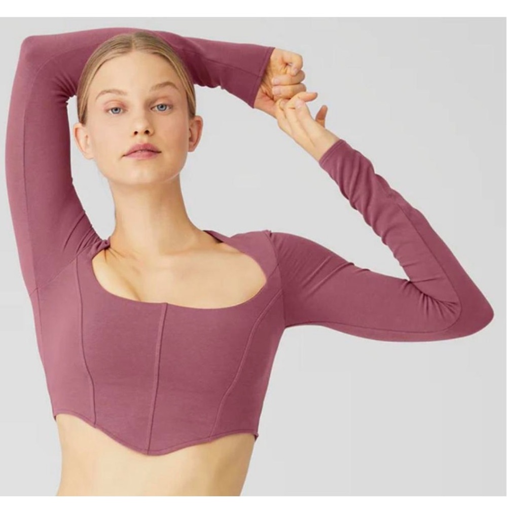 LIKE NEW ALO Yoga Mauve Soft Sculpt Long Sleeve Crop Top
